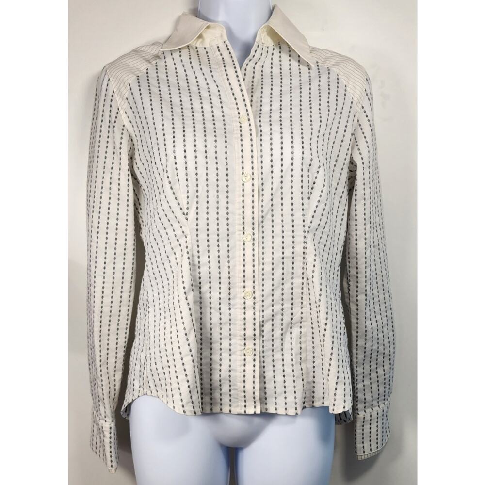 Debbie Shuchat Button Up Blouse Striped Fitted Career Y2K‎ Blouse 6